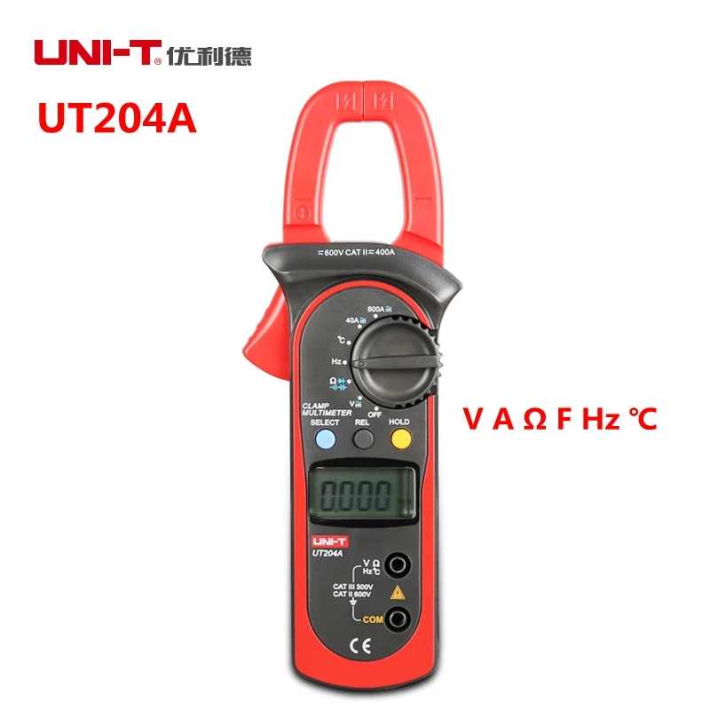 

UNI-T UT203 UT204A Digital Clamp Multimeter 400A/600A 600V Auto Range Current Voltage Resistance Frequency Testers Thermometer