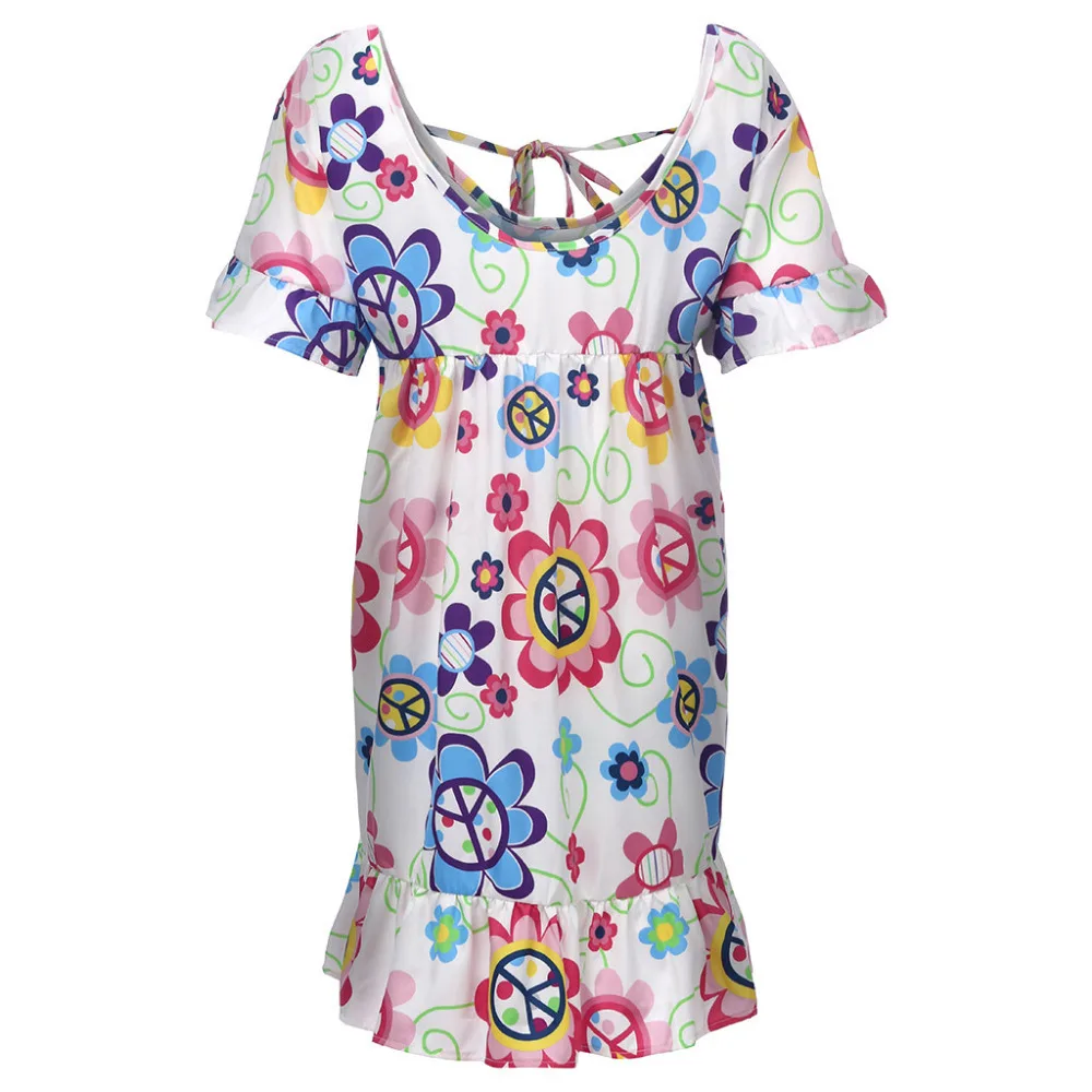 2019 woman summer sexy loose beach dress long print short-sleeved mini beach dress cover up sunscreen beach dress plus size 40J3 (9)