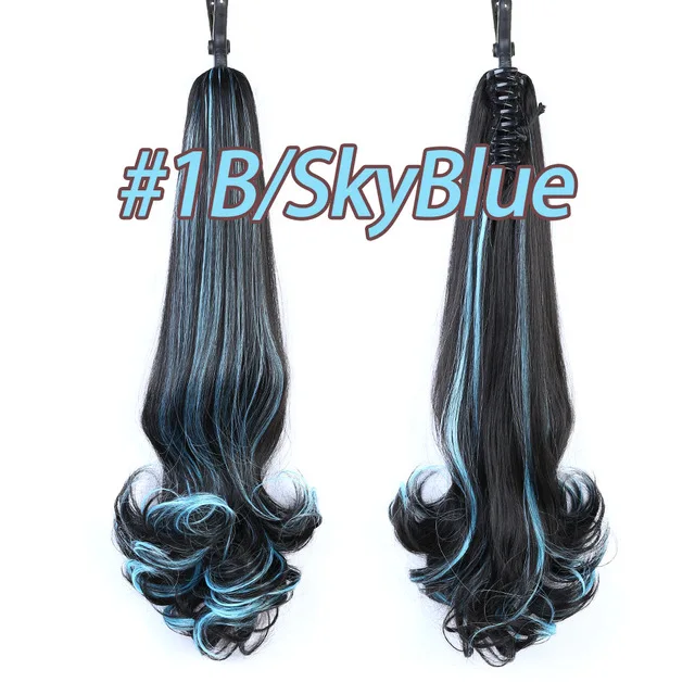 AOSIWIG синтетический 2" Для женщин 18 Цвета вьющимися коготь хвост волос высокого Температура волокно - Цвет: 1b skyblue