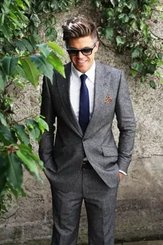 Najtaniej 2017 New Arrival Wzory Szary Tweed Mężczyźni Garnitur Slim Fit 2 Sztuka Tuxedo Marynarka Na Zamówienie Groom Garnitury Na Bal Terno Kurtka Masculino + Spodnie