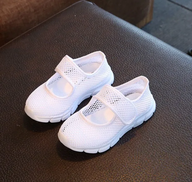Летняя детская обувь, 5 цветов, кроссовки для мальчиков, детские кроссовки с сеткой для девочки, дышащая повседневная спортивная обувь, детская мягкая обувь, размер 26-36 - Цвет: Белый
