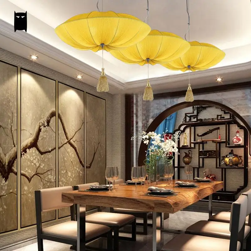 Us 128 0 Colorful Fabric Lotus Shade Pendant Light Fixture Chinese Classic Art Hanging Ceiling Lamp Lantern Restaurant Dining Table Room In Pendant