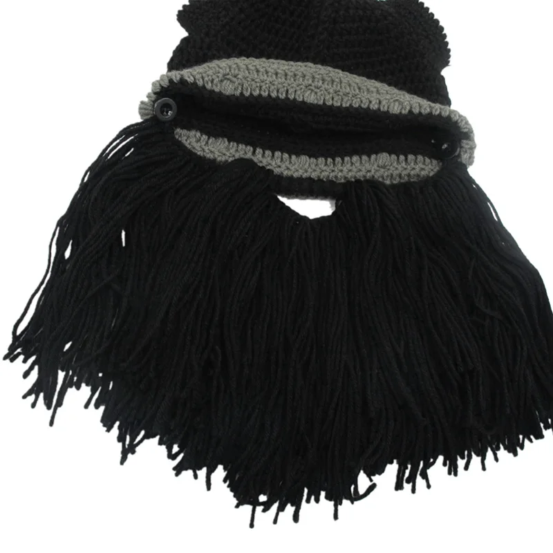 Handmade Wig Beard Viking Beanies Hat Horn Winter Cap For Men Crochet Dad Hat Winter Male Cap Halloween Gifts Party Cap SKullcap