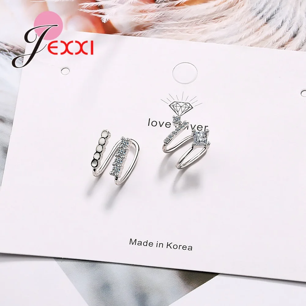 

New Fashion 925 Sterling Silver Punk Ear Clip Cuff Earrings No Piercing Clear CZ Crystal Inlay Pave Fine Women Girl Jewelry Gift