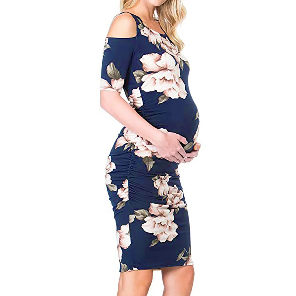Весеннее платье для беременных женщин; вечерние платья с открытыми плечами для беременных; сарафан с цветочным принтом; Vestido; сексуальное платье; z4