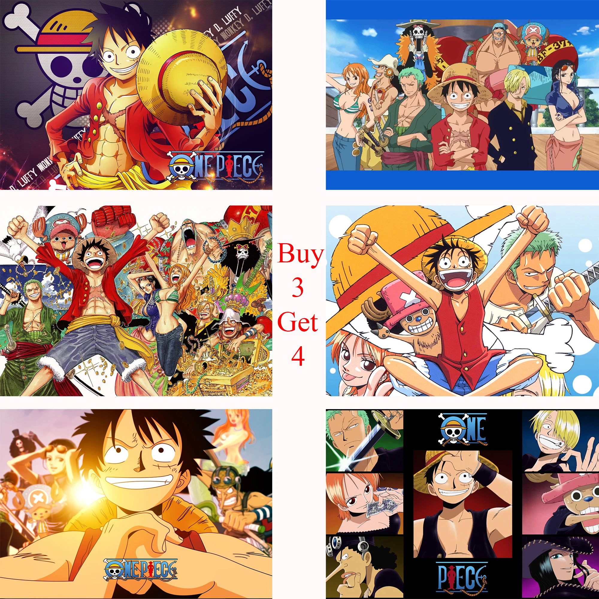 Плакаты Луффи Аниме ONE PIECE бумага с белым покрытием принты четкое изображение