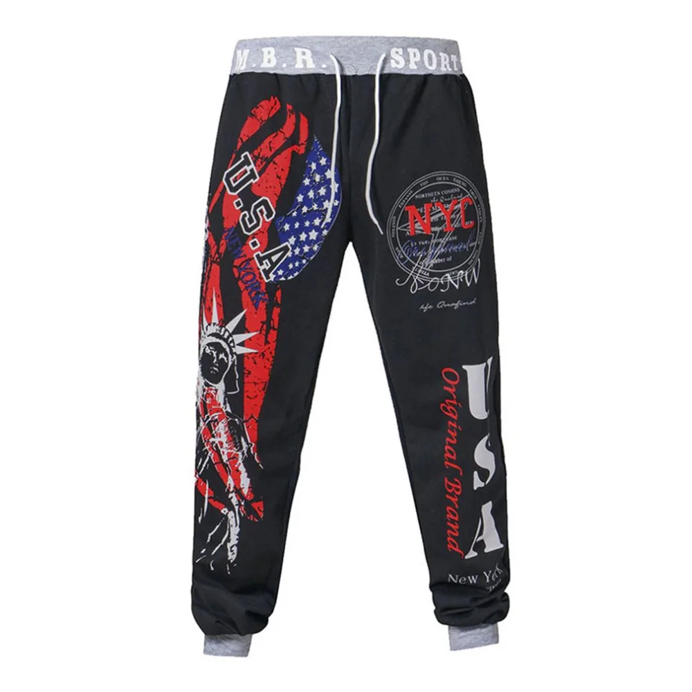 Männer Hip hop Lose Jogginghose Graffiti Jogger Hosen mit Flagge der Vereinigten Staaten & Statue von Liberty Print hosen