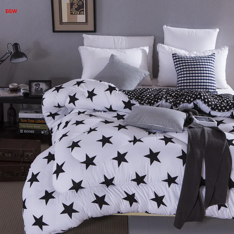 Winter comforter classic black and white star quilt polyester 150*200cm duvet quilts 200*230cm