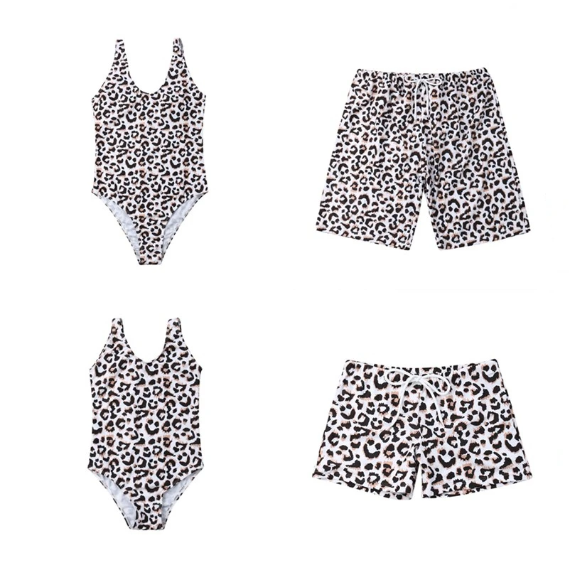

Family match swimwear bikinis 2019 Sexy leopard print Mommy padded women men boy girl beachwear trunks Brazilian maillot de bain