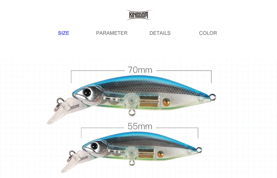 Kingdom Fishing lures 70mm 12g 55mm 7g Artificial Baits with VMC Hooks slow Sinking Hrard lure wobblers fishing tackle       (2)