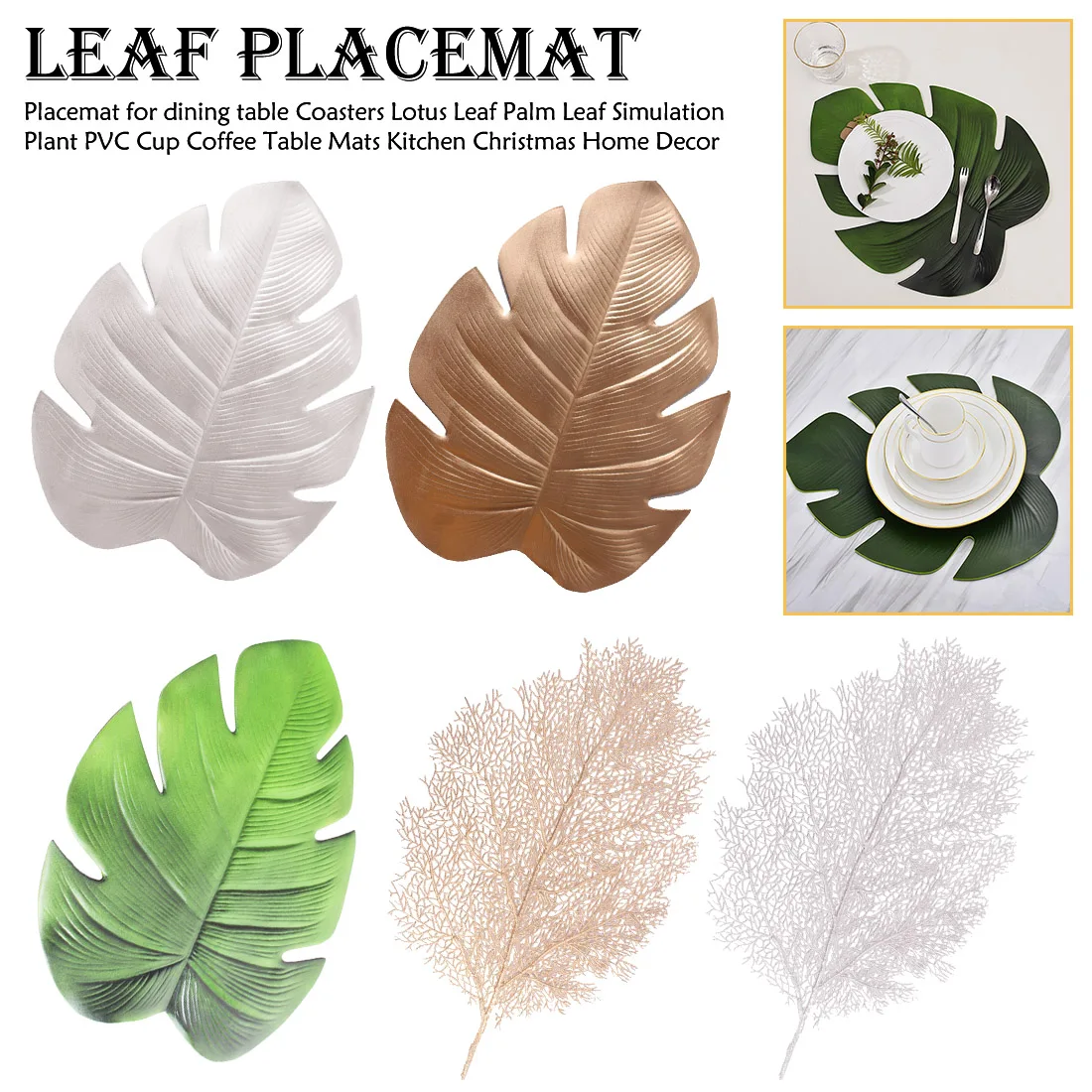 1pc Leaf Palm Leaf Simulation Plant Pvc Mat Kitchen Dinner