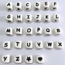 12mm Square Silicone teething Bead Hollow Alphabet Star Heart Baby Chew Non-toxic BPA Free 100% Food Grade Silicone Letter Beads