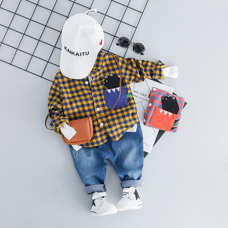 

Toddler Boys Plaid Shirt And Jeans Clothes Set 2019 Newest Boy Long Sleeve Clothing 2PCS Outwear Kids Clothes Set