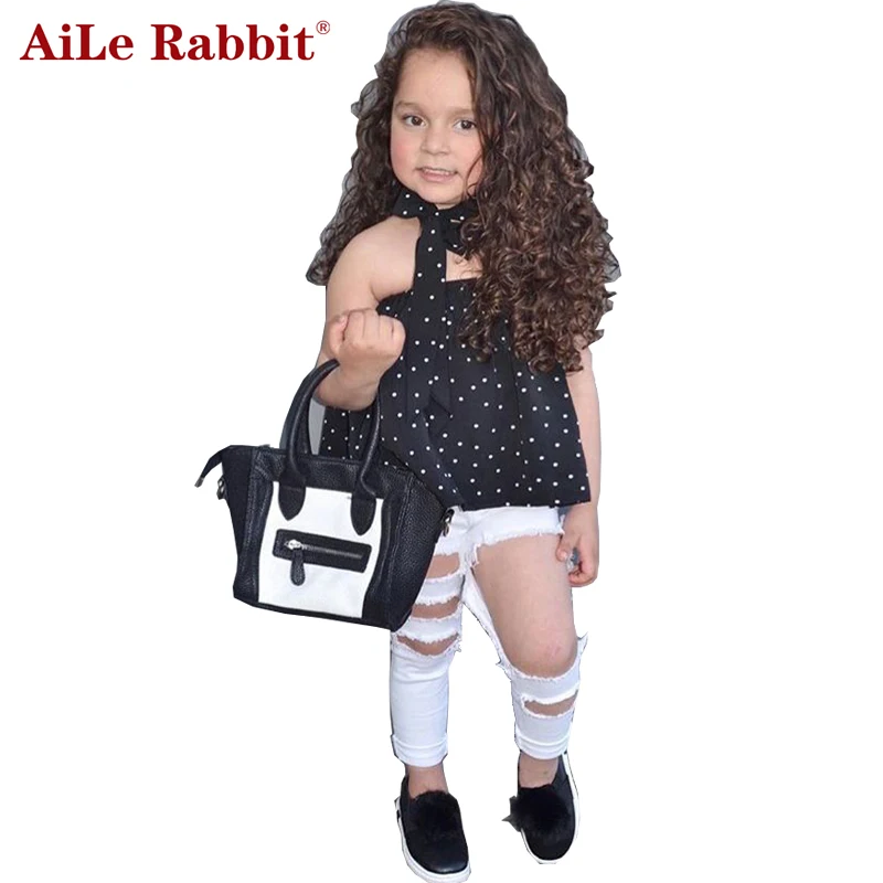 Комплект летней детской одежды AiLe Rabbit для девочек 3 шт. черная блузка топ и дырки