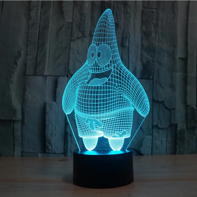 

Free Shipping 7 Color Changing Glowing Cartoon SpongeBob Patrick Star acrylic 3D LED Night Light USB 3D LED Table Lamps