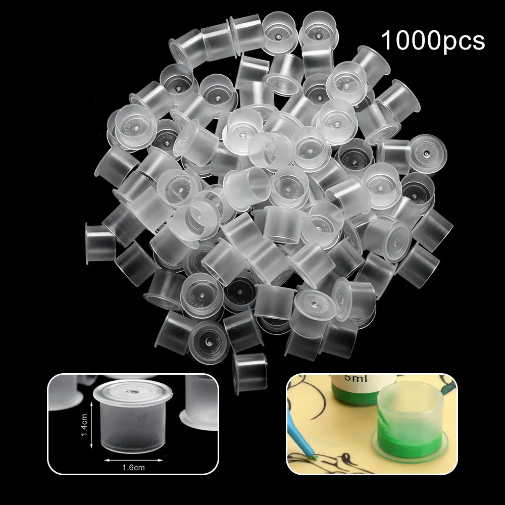 

ATOMUS 1000pcs Tattoo Paint Container Plastic Clear With Base Small Medium Big Size Permanent Ink Cups Pigment Caps