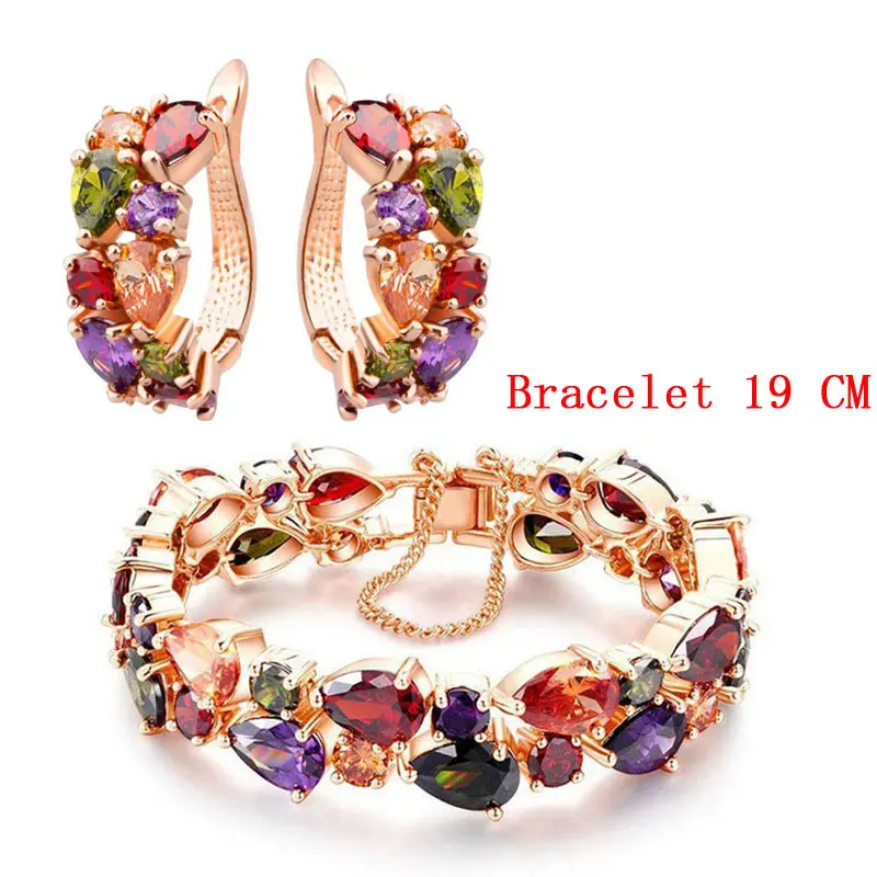 CARSINEL модный Сияющий Красочный комплект украшений CZ циркониевый браслет и серьги цвета розового золота ювелирные наборы для свадьбы - Окраска металла: 4