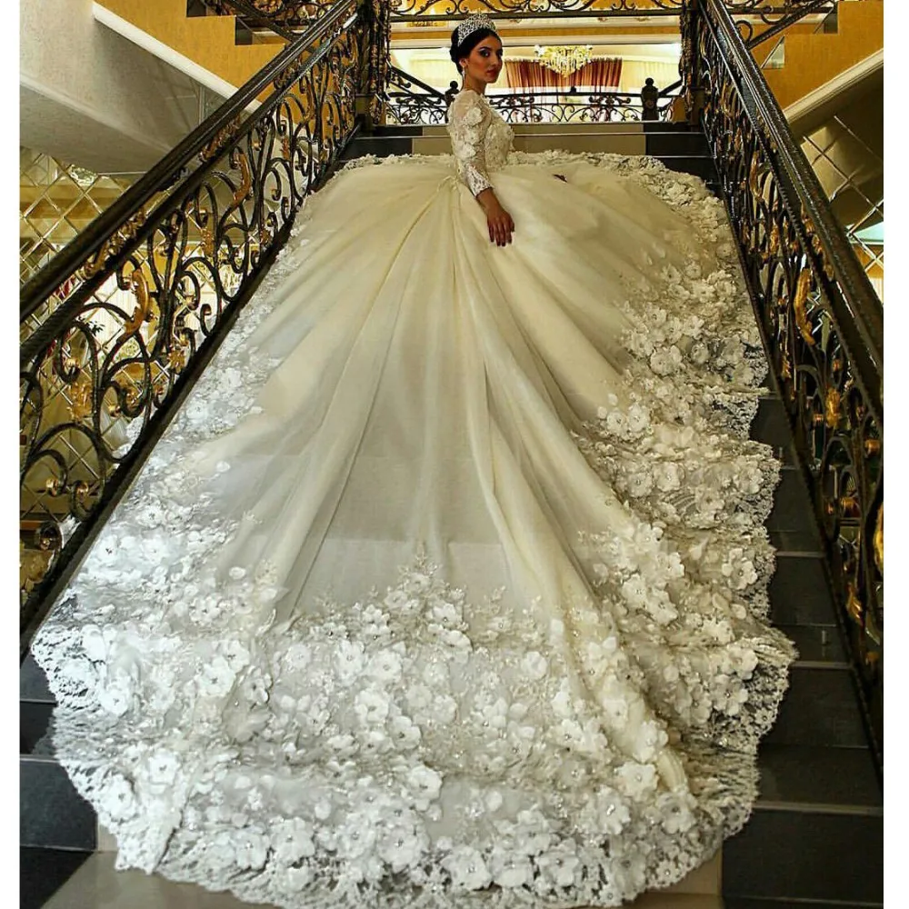 Muslim Vestido De Noiva Ball Gown Wedding Dress Cathedral Train