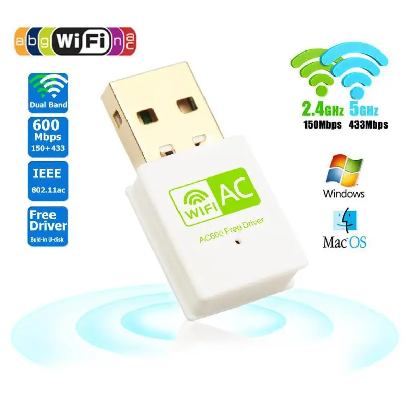 Двухдиапазонный 600 Мбит 2,4 ГГц 5 ГГц USB беспроводной WiFi адаптер с 802.11ac