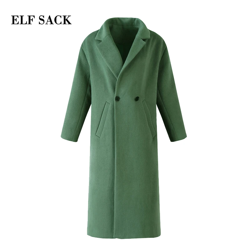 Женское шерстяное пальто ELFSACK Осеннее однотонное из 31.7% шерсти с отложным