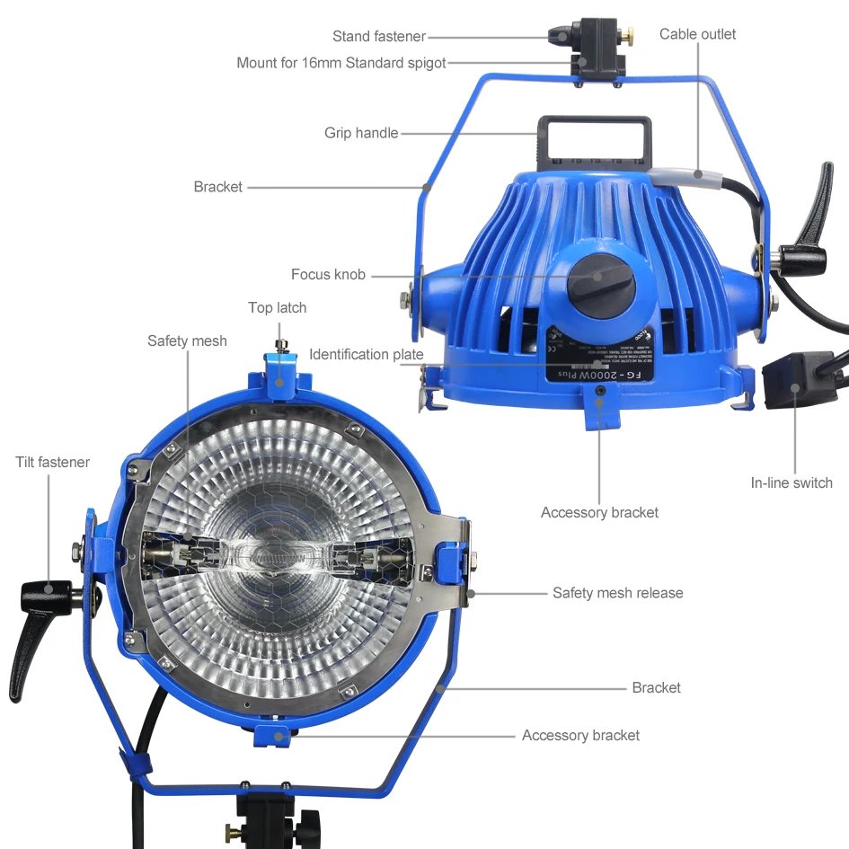 US $276.00 ALUMOTECH Compact 2000W Tungsten Light With UV Protection Glass 220V Bulb GlobeBarndoor For Studio Video Photography