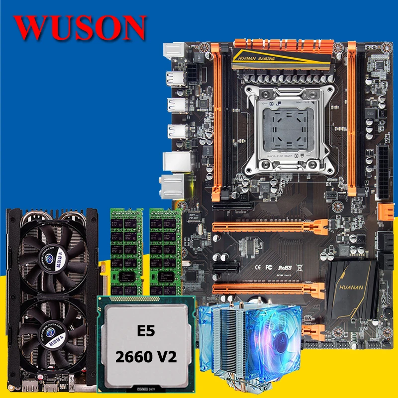 Best Price HUANAN deluxe X79 gaming motherboard CPU RAM combos Xeon E5 2660 V2 with CPU cooler RAM 32G(2*16G) DDR3 RECC GTX760 4G DDR5