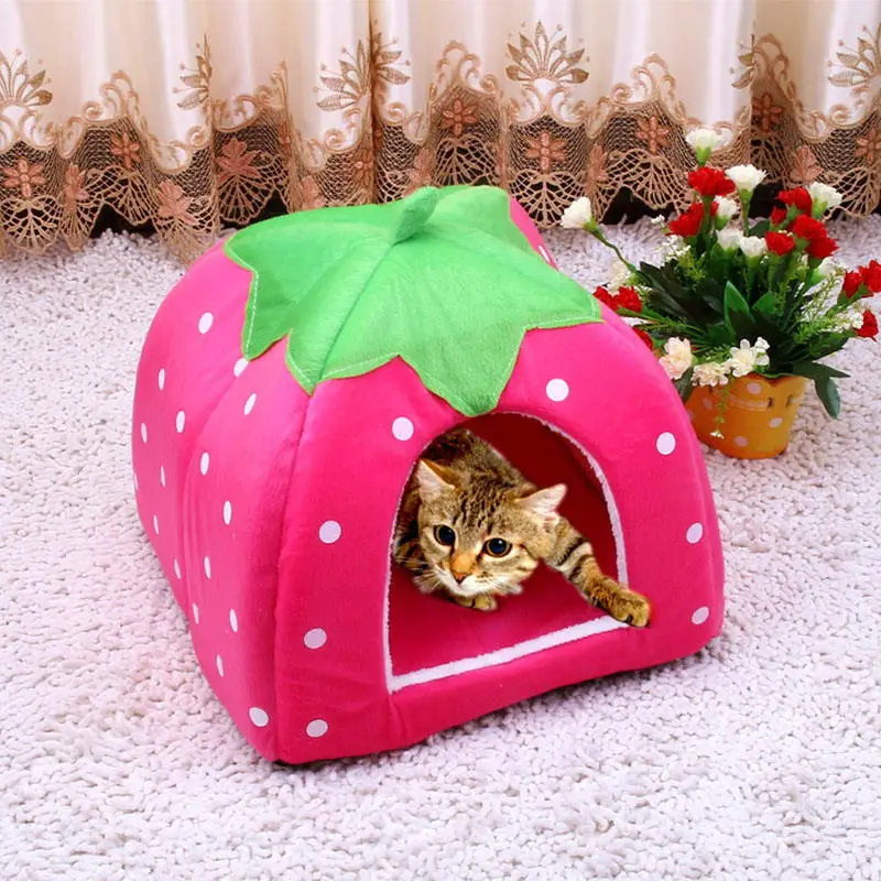 

Strawberry Cave Pet Dog Nest Cat Rabbit Bed Cute Kennel Nest Washable Cushion Camouflage Soft Baskets for Puppy Kennel