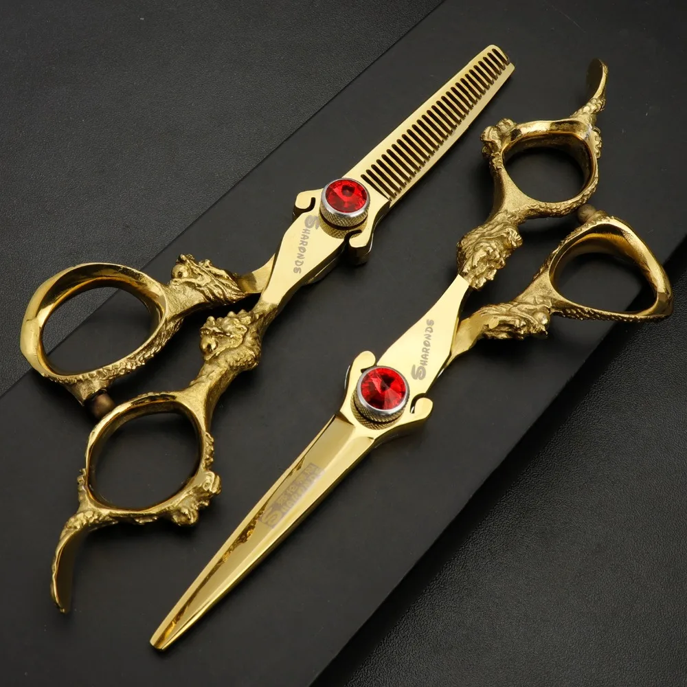 

5.5/6 inch hairdressing barber hair scissors professional high quality barbershop haircut cutting shears thinning 440c gold