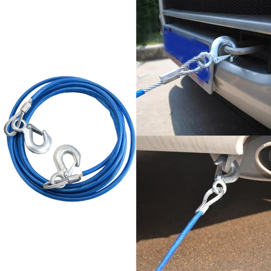 

5Tons 4m Tensioning Belts Car Vehicle Boat Steel Wire Tow Rope Towing Pull Strap Rope With Hook Heavy Duty Car Tow Cable