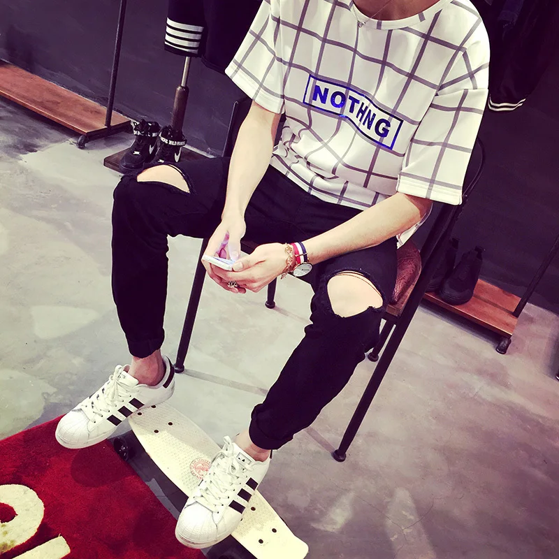 ripped jeans for men skinny Distressed biker jeans streetwear swag brand white black designer kanye high