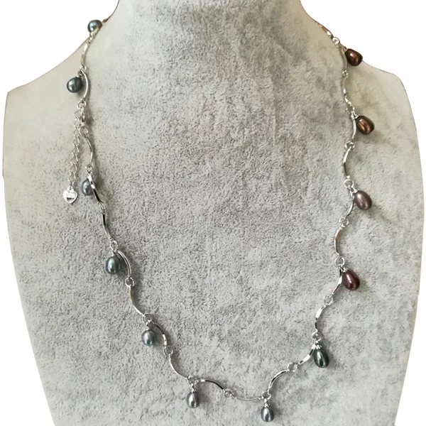 

20 inches Natural Lavender 7-8mm Rice Pearl 925 Sterling Silver Chain Necklace