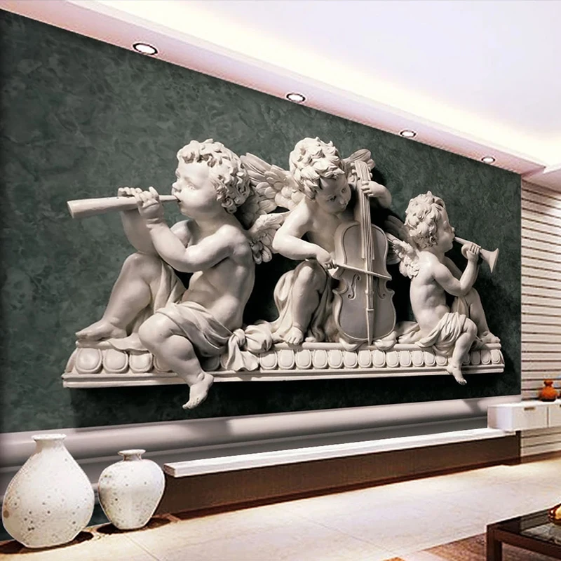 

European Style 3D Stereo Gypsum Angel Figure Mural Wallpaper Living Room Art Home Decor Self-Adhesive Waterproof 3D Wall Papers