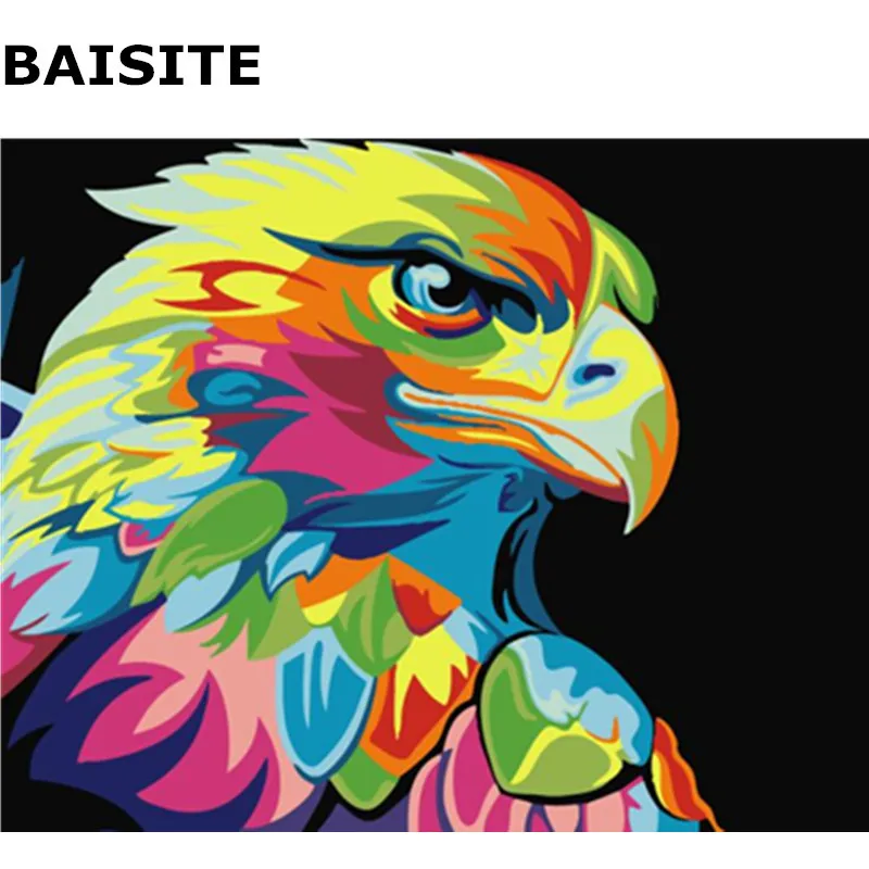 

BAISITE PBN Colorful Eagle Frameless DIY Painting By Numbers Handpainted Oil Painting On Canvas Home Decor Unique Gift E566