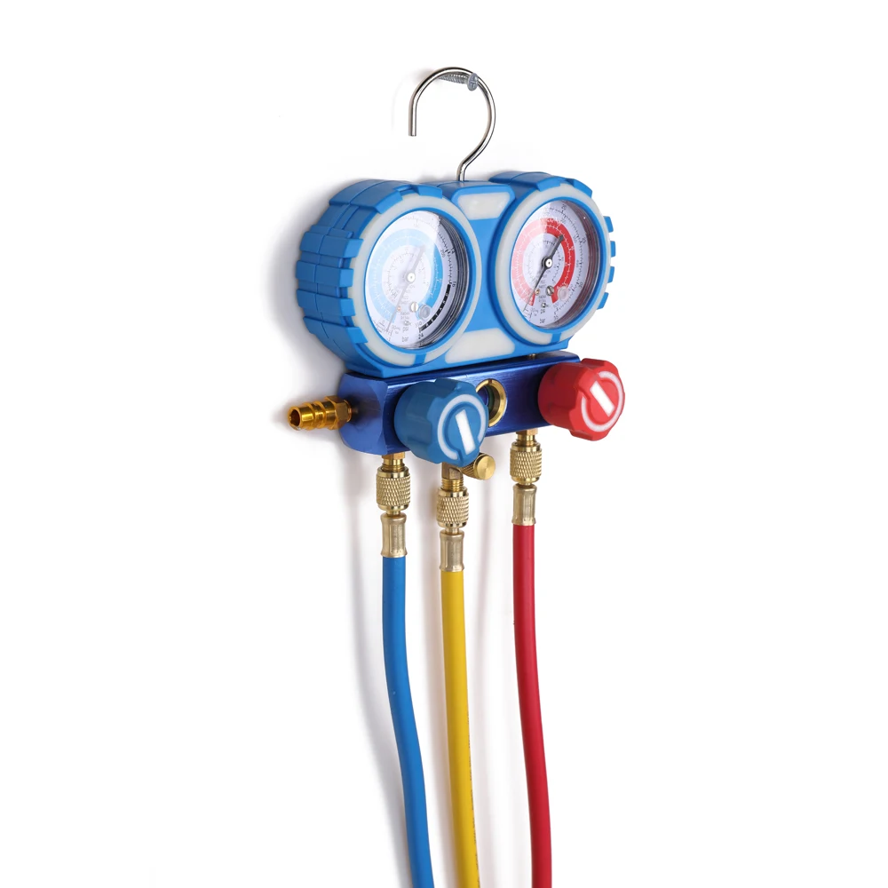 

High Quality Car Air Conditioning Refrigerant Freon Double Valve Pressure Gauge with Seal Rings Diagnostic Repairing Tool Kit