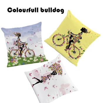 

Girl Butterfly Cushion Pink Blue Pillows Flower Bicycle Tropical Style Home Outdoor Presents Dakimakura 17X17 Velvet Custom Made