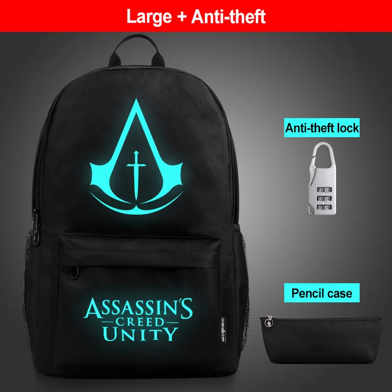 4pcs Backpack Child School Bags For Teenage Girl Boys Anti-theft School Backpack Anime Luminous Schoolbag With USB Charging Port - Цвет: 3pcsAssassin-L