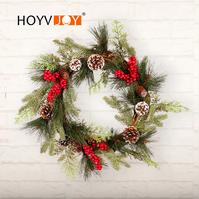 

HOYVJOY Red Fruit Wreaths Pine Cone Leaf Christmas Decorations for Home with LED Light AvailableThanksgiving Halloween
