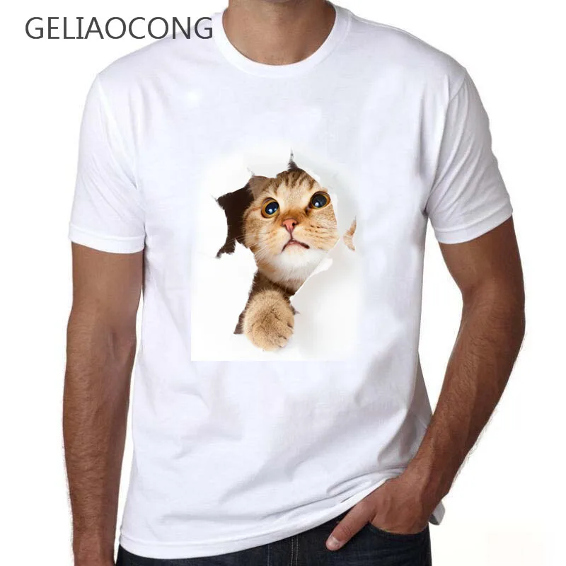 Geliaocong 2017 Для мужчин плохой Cat wo Dept Футболка с принтом Cool летняя белая футболка Hipster