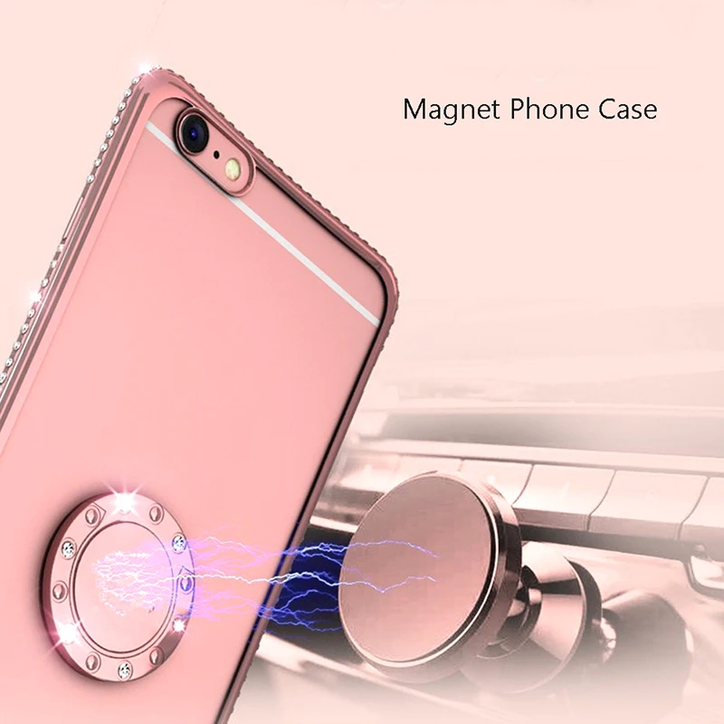 For iPhone XS Max Xr 8 7 6S 6 s Plus Glitter Diamond Magnetic Finger Ring Kickstand Case For Samsung Galaxy S9 Plus Note 9 Cover (2)