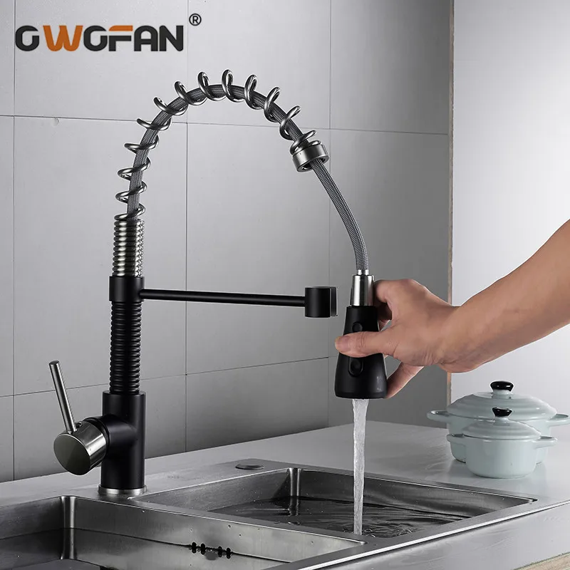 

Kitchen Faucets Brushed Nickel Faucets for Kitchen Sink Single Pull Out Spring Spout Mixers Tap Hot Cold Water Tap Crane N22-067