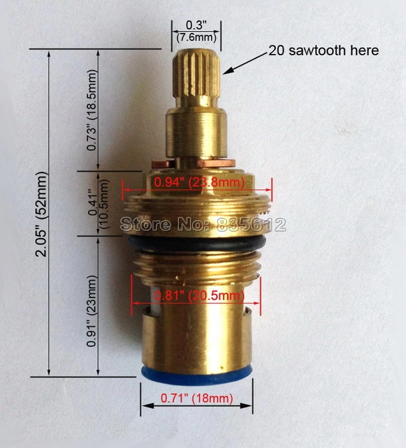 Standard1/2 Replacement Brass Hot and Cold Quarter Turn Tap Valve Ceramic Disc Cartridge 20 teeth Faucet Accessory tba501