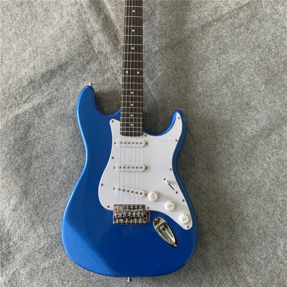 

In stock, fast delivery. Metal blue electric guitar white guard, birthday gift, precision production. Free shipping.