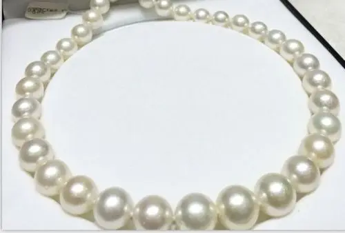 

classic AAA 12mm round white freshwater pearl necklace 14K Gold
