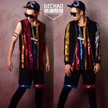 M-6XL! Семь цветов блестки сшивание жилет куртка парикмахер Звезда Ночной клуб бар певица DJDS костюмы