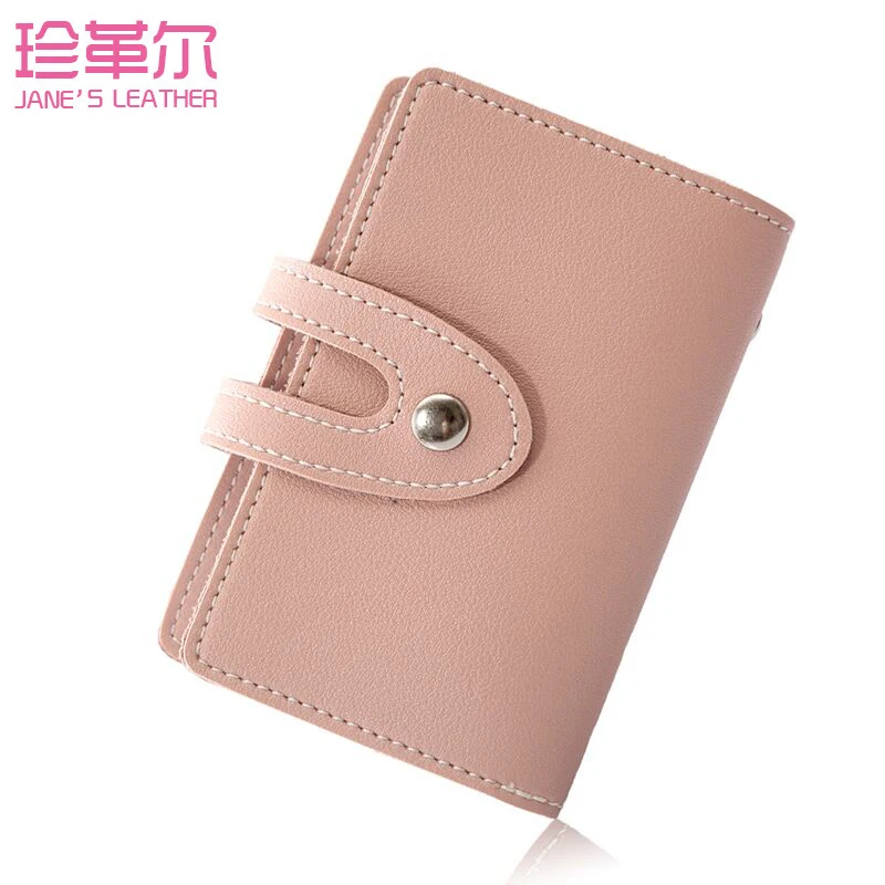 

JANE'S LEATHER Brand Design 24 Slots Business Card Case Bag Candy Color Credit ID Bank Card Photo Holder Wallet For Women Man