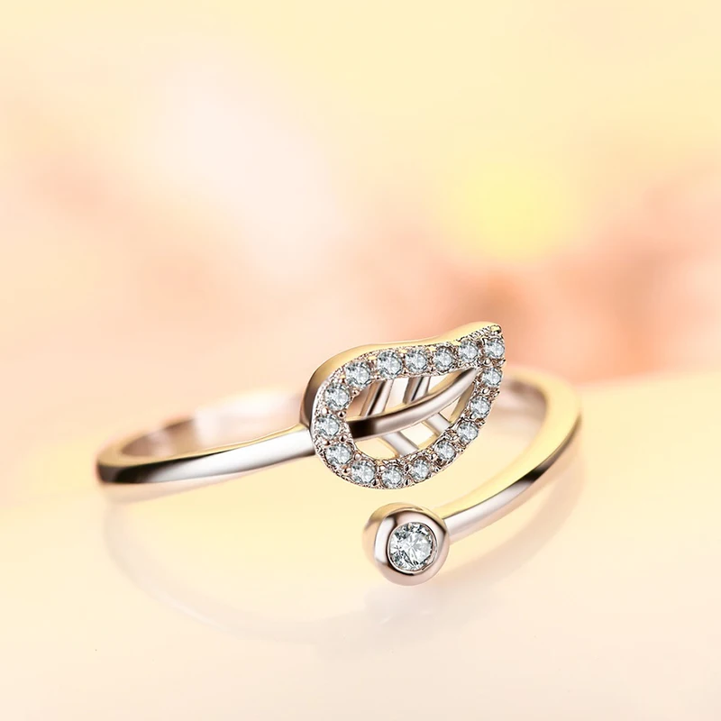 Rhinestone Open Size Silver color Small Narrow Leaf Rings Adjustable Simple Flower Finger Ring for Women Jewelry Gift | Украшения и