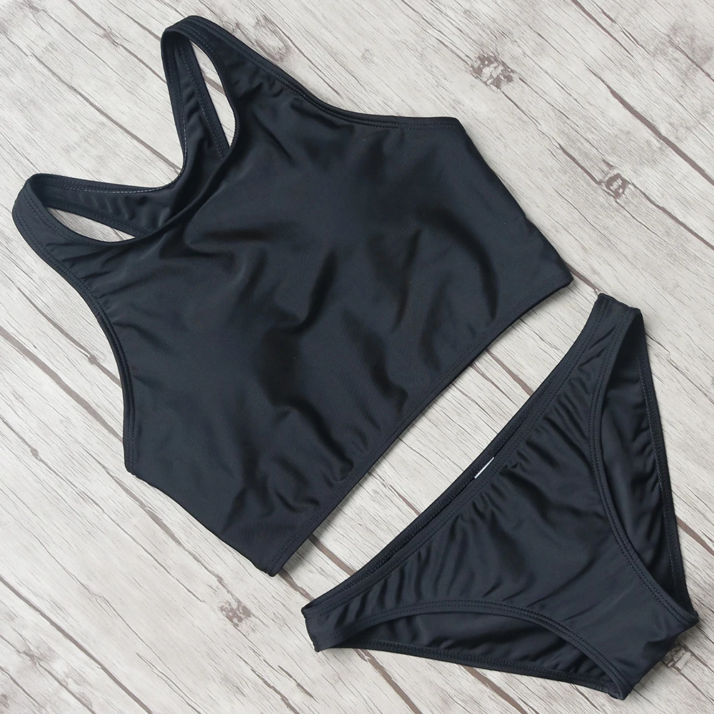 

High Neck Bikini Solid Swimsuit Women 2018 Sexy Brazilian Bikini Set Sport Push Up Swimwear Bathing Suit Maillot De Bain Femme