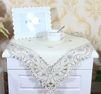 

57*57cm Modern Square Satin lace embroidery Tablecloth embroidery tea Table Cover cloth Christmas hotel kitchen Wedding Decor
