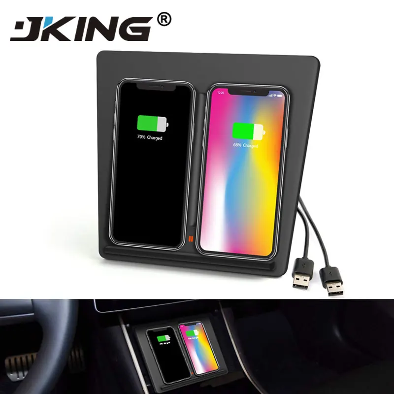 

JKING Wireless Phone Charger Dual Phones Charging Anti-skid Car Mount Auto For Tesla Model 3 For All Qi enabled Android devices