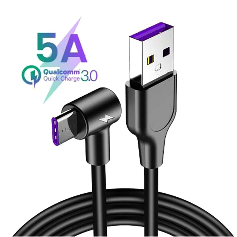 

5A USB Type C Cable 1m 2m 3m Round head 90 degrees Fast Charging Type-C Cable For Xiaomi Huawei P30 P20 Mate 20 Pro